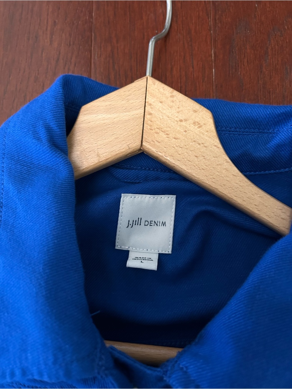 $129 J. Jill Cotton & Linen Seamed Denim Jacket Vibrant Blue Sz large excellent - Picture 10 of 12